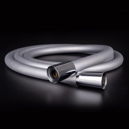 Duschschlauch 1,5m mit Verdrehschutz, Besonders weicher Silikon Duschschlauch, Brauseschlauch Extrem Flexibel, Standard 1/2 Anschluss, Easy Clean Mutt, Silber
