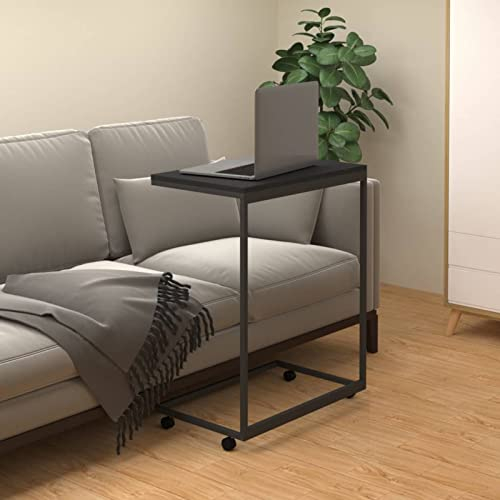 Festnight Beistelltisch C Form Sofatisch Kaffeetisch Couchtisch Nachttisch Betttisch Laptoptisch, Gestell aus Metall, Tischpltte aus Holzspanplatte, Schwarz, 55 x 35 x 70 cm