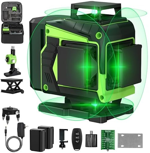 Kreuzlinienlaser Grün 16 Linien, 4 x 360 °Laser Wasserwaage Selbstnivellierend, Linienlaser kreuzlaser Baulaser für für Konstruktion und Ausrichtun,2 Akkuse,Magnetständer,Einstellbare Helligkei