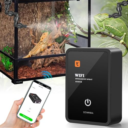 Nebulizzazione per Teca Rettili, Glovios Umidificatore per Rettili con Ugelli a 360°, Umidificatore Rotante per Anfibi Rettili Piante Fiori