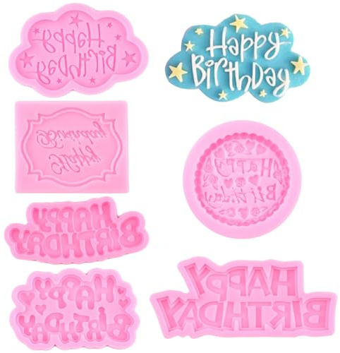 RFGHAC Happy Birthday Alphabet Border Silikon Schokoladenformen Buchstaben Formen für Geburtstagsfeier Kuchen Dekorieren Cupcake Topper Candy Polymer Clay Gum Paste Set von 6