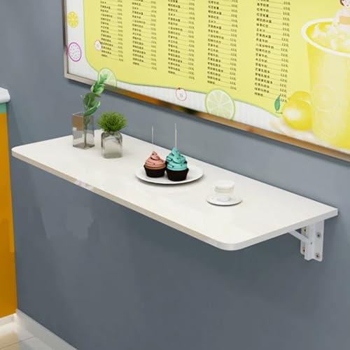 Yidlkecqey Wandklapptisch, Wandklapptisch, Wandklapptisch aus Holz, Langer schmaler Tisch, geeignet für Milchteeladen, Stehtisch, Esstisch, Küchentisch (Color : White, Size : 71 * 11.8in)