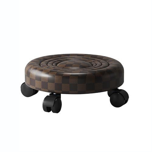 XQKXHZ Moderner Rollensitz PU Leder Niedriger runder Rollhocker Drehgelenk Kleiner Hocker mit Universal Rollen für Home Office Garage Shop Fitness Sport,Braun