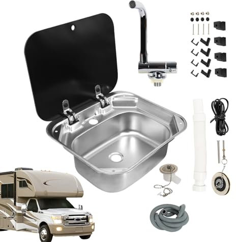 Wohnmobil-Waschbecken,Faltbarer Edelstahl mit um 36 Grad drehbarem Wasserhahn | Flexibles Wohnmobilzubehör, langlebige Barspülen für Wohnwagen, Wohnmobil, Bar
