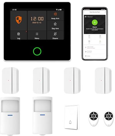 Mengshen Tuya Smart WIFI 4G Alarm System for Home Security, 10-Piece Kit Burglar Include 4.3 Touch Screen Panel Door Motion Sensor Detector Built-in 115dB Siren APP Control Alerts