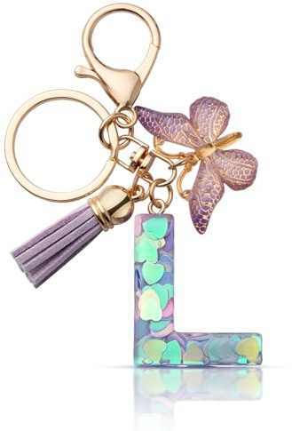 CHUQING Porte Clef Lettre Initiale Femme Papillon Violet L
