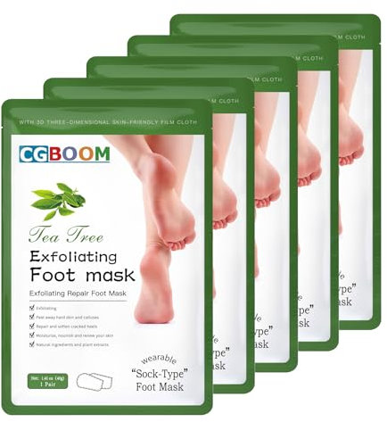 5 Pairs Foot Peel Mask, Tea Tree Foot Exfoliating Mask Socks Calluses Remover Dead Skin, Moisturizing Feet Peeling Mask for Dry Skin,Cracked Heels,Foot SPA Socks for Women and Men