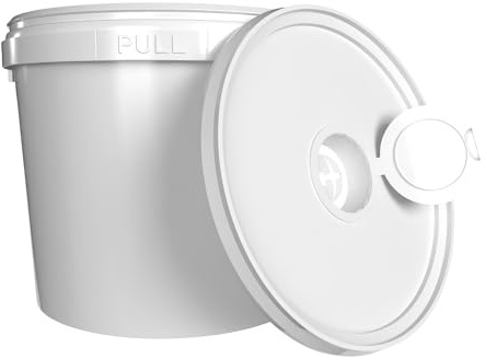 Kunststoff Eimer 5l Rund mit Deckel | Lebensmittel- und Chemikaliencontainer, Luftdicht, Stabil mit Griff | Spenderdeckel Weiß