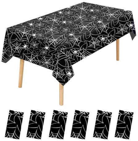JHDZDHY Halloween-Spinnennetz-Tischdecke, 137,2 x 274,3 cm, rechteckig, Kunststoff, große Größe, Halloween-Tischdecken für Heimdekoration, Halloween-Party-Dekorationen (Halloween-Spinnennetz), 6 Stück