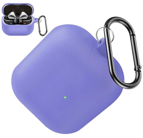 Miimall Protective Case for Samsung Galaxy Buds 3 FE/Buds 3 Pro/Buds 3 Cover, [Wireless Charging] [Dust Plug] [Keychain] [LED Visible] Anti-drop Shockproof Galaxy Buds 3 Silicone Case-Purple
