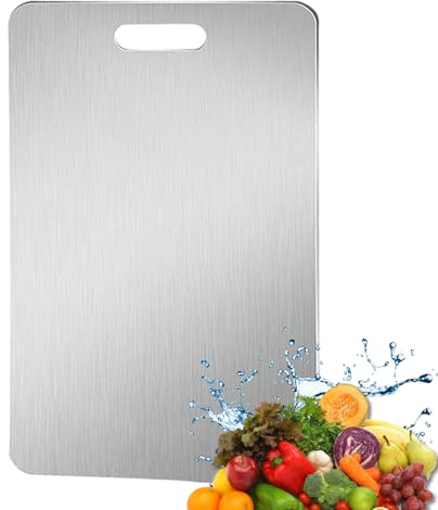 Torytoe Tabla de Cortar de acero inoxidable, Doble Cara Tablas para Picar Steel Chopping Board Tabla de Cocina Tabla de Cortar para Carne, Verduras y Fruta, (34 X 23 CM)