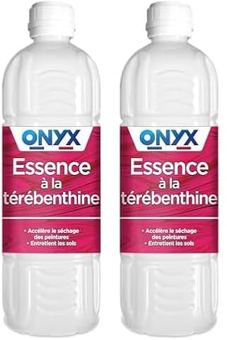 Onyx - Essence à la Térébenthine - Diluant Peinture et Vernis à l’Huile, Accélère le Séchage des Peintures, Entretient les Sols et Bois - Fabrication Française - 1L (Lot de 2)