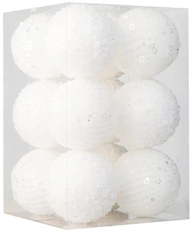 Weihnachtskugel 8cm Weihnachtsbaumkugel 12 Stück mit Aufhänger Weihnachtsbaumschmuck Weihnachtsbaumschmuck Weihnachtskugel Kunststoff (Weiß,17x17x25 cm)