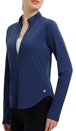 baleaf Damen UPF 50+ 1/4 Reißverschluss Sonnenschutz Langarm Wanderoberteile Leicht und schnell trocken Marineblau XL