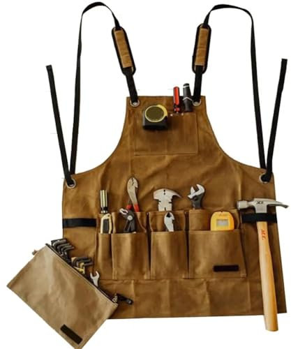 YMYGCC Multifunctional Tool Apron Woodworking Apron Durable Goods Heavy Duty Waxed Unisex Canvas Work Apron Waterproof Apron for Tools(1)