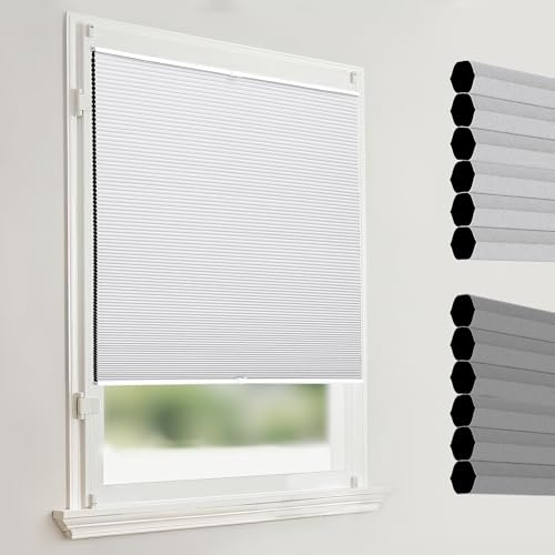 Joydeco Wabenplissee ohne Bohren Verdunklung Thermo Klemmfix Zweifarbig Grau B80 x H130 cm, Plisseerollo Sichtschutz Sonnenschutz & Schallschutz für Fenster & Tür