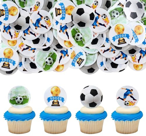 Blumomon 40Pcs Edible Football Cupcake Toppers Edible Sports Cupcake Decorations Girl Boy Football Theme Happy Birthday Baby Shower Party Cake Decorations Supplies
