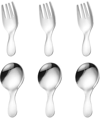 HDGSAFD 3 Pezzi Cucchiaio Rotondo A Manico Corto, Forchetta A Manico Corto, Forchetta Mini Cucchiaio Carino, Set di Stoviglie in Acciaio Inossidabile, Buoni Tavoli Convenienti Esterni.