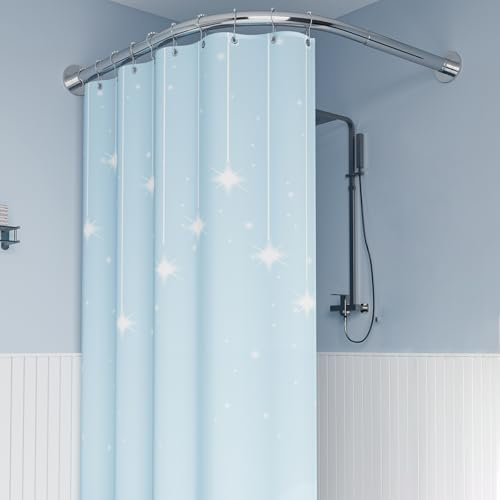 LLSZAHD Viertelkreis Duschvorhangstange, Verstellbar Eck-Duschvorhangstange Edelstahl L-Form, Ohne Bohren, Für Badezimmer, Badewanne, Bekleidungsgeschäft, Silber(Size:C 90-130x90-130cm,Color:Silber)