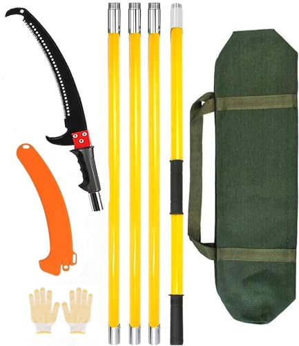 TINMAGI Svettatoio Telescopico Manuale Seghetto per Potatura 4 m, Segaccio per Potatura con Borsa per il Trasporto, Set di Attrezzi da Giardino Lunghezza Regolabile, per Tagliare Rami Alti