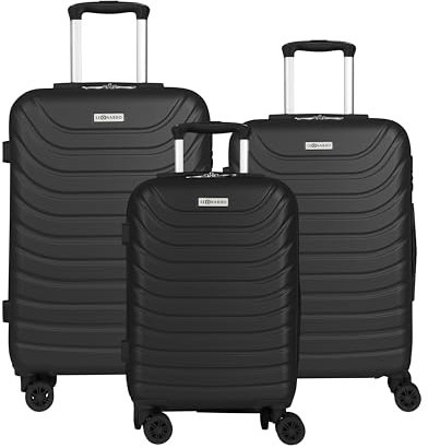 Leonardo® Set de 3 Valises | Valise Cabine avec Serrure | Bagage Grande Taille de Voyage | Moyenne | avec 4 Roues Doubles | Hard Case | S-M-L Set | Roma | Noir