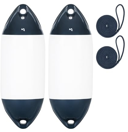 Mesle Bootsfender Ultra 2er Set mit Leine, ø 11.5 cm | 40.5 cm lang, Langfender aufblasbar, Bootsfender, Fender Schiff Yacht Schlauchboot