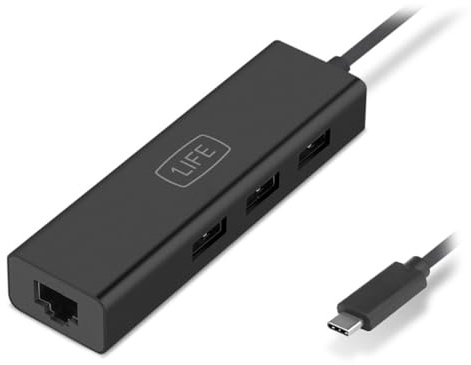 Hub USB-C 1Life USB:HUB 3 RJ45 Gigabit Negro