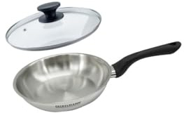 Fackelmann 9441550 Lot de poêles à frire 20 cm en acier inoxydable 18/8 et couvercle en verre pour tous les types de feux à induction, poêle sans PFAS, acier inoxydable 18/8, verre, 20 cm