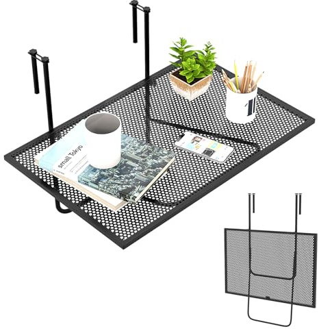 KOMFOTTEU Mesa de Balcón Colgante, Mesa Auxiliar Plegable de Metal con Carga 20/23 kg, Mesa de Pared para Exterior e Interior, 60,5 x 48 cm, Negro