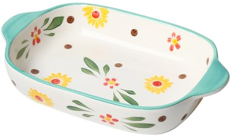 Dxcaicc Plato para Lasaña De Porcelana De 0,4cm De Grosor, Pared del Intestino Engrosada, Color De Flor De Colores Lisos, Bandeja para Hornear Estable con Asa De Doble Oreja,Azul