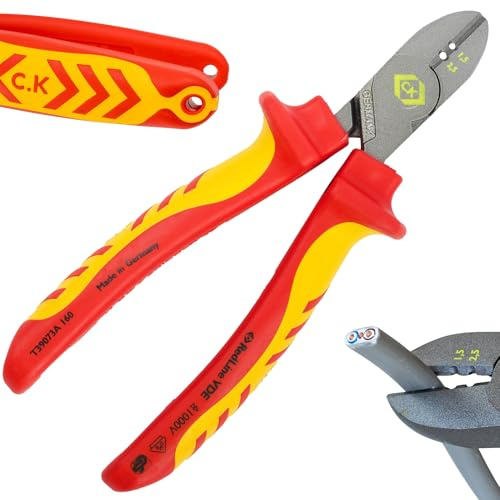 C.K Redline - Cortador y pelacables VDE edición 2025 de 160 mm, cortadores laterales de alambre aislados eléctricos fabricados en Alemania, listos para cordón, cortacables para electricistas, tijeras
