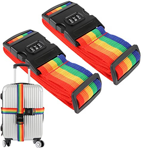 2 Correas para Maleta Ajustables con Candado de Combinación Seguro, Tamaño 2m x 5cm, Accesorio de Viaje Polivalente para Maletas, Equipaje y Bolsa de Viaje
