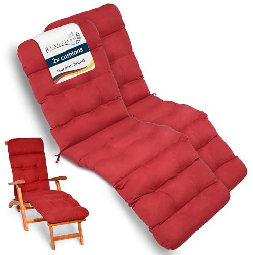 Beautissu 2X Colchoneta Tumbona Exterior 200x50x8 cm Flair DC – Cojin Tumbona Exterior para Jardín o Terraza con Relleno de Gomaespuma – Rojo