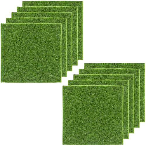 Teouuas 10 Pezzi Mini Erba Artificiale, Miniature Erba Decorazione, Tagliato Liberamente Appeto Quadrato in Erbe Artificiale, per Mini Ornamento, Giardino Bonsai Decorazione 15 x 15 cm