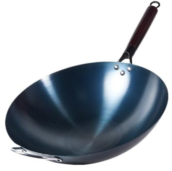 lluofeng Wok pre-stagionato in acciaio al carbonio – fondo rotondo non rivestito (40 cm)