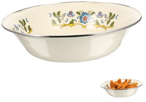 Artibetter Ciotola Smaltata Vintage Multiuso per Zuppe e Impasti Bacinella Casa per Insalate Frutta e Cucina Capiente e Resistente Colore Bianco Latte