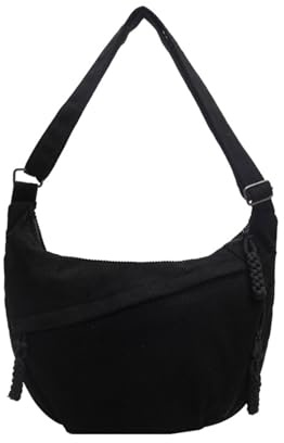 Xvbhaq Crossbody Bag Damen Umhängetasche Kord Groß Handtasche Halbmond Schultertasche Bauchtasche Damen für Alltag, Arbeit, Reisen (Schwarz)
