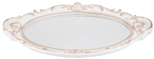 BESPORTBLE Plateau Ovale Miroir Blanc Vintage Plateau de Service Décoratif Organisateur de Bijoux Présentoir pour Cosmétiques et Petits Objets Accessoire de Décoration pour Maison et