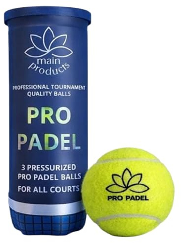 Main Products Pro Padel Balls - Professional Tournament Quality Balls, 1 Tube (3 Balls), 47% Wool, Pressurized for Extreme Durability, for All Courts.