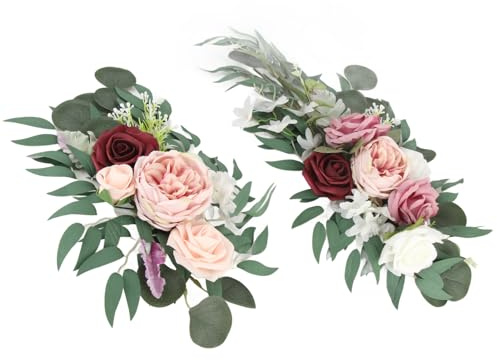 SIXRUN Simulazione di Fiori per Nuziale Set di Festoni Decorativi per Feste, 2 Festoni di Fiori Artificiali per Sfondo di Matrimonio, Materiale in Tessuto di Seta Plastica (186.07)