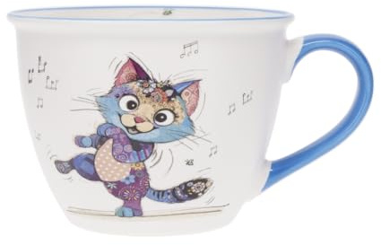 KIUB Bol timbale avec une anse - Motif chat qui danse sur la musique - matière porcelaine - contenance 550ML