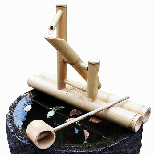 Fontana ad acqua in bambù ad energia solare, stile Zen Feng Shui, ornamento decorativo per stagno circolante, fontana per uccelli e decorazione da giardino