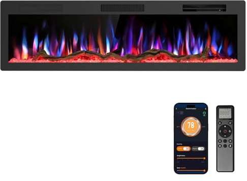 R.W.FLAME 60 Recessed and Wall Mounted Smart Electric Fireplace, Alexa/WiFi Enabled, APP Control with Multiple Sound Modes, Remote Control with Timer, Adjustable Flame Colors and Speed