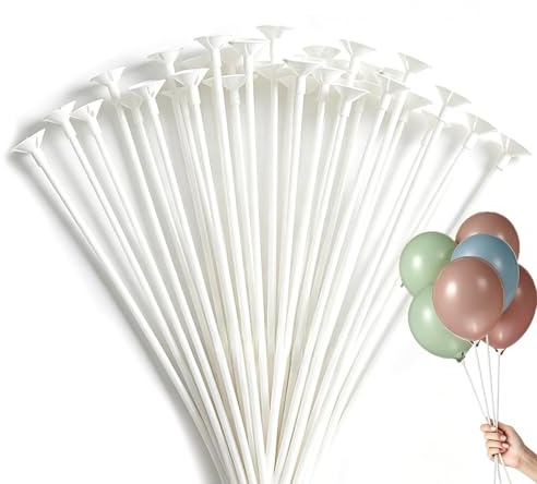 ChengJunXin 100 Pcs 32cm Plastic Balloon Sticks And Holders,White,Separate