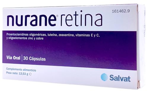 Laboratorios Salvat Nurane Retina 30 Cápsulas - Suplemento Ocular con Luteína, Zeaxantina y Astaxantina - Protección de la Mácula y la Visión - Escudo Antioxidante contra la Luz Azul y Fatiga Visual