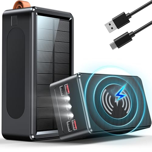 90000mAh Batterie Externe Solaire,PD35W Power Bank Charge Rapide USB-C Chargeur Portable Charge sans Fil avec Lampe SOS, Affichage numérique, pour Phones Outdoor Camping