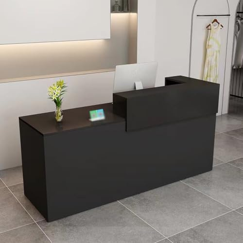 Receptiondisk Reception Disk för kontor och butik. | Receptionsdiskar med Låsbar Låda och Förvaringsskåp dubbel bänkskiva, tangentbordshylla(Black/Left,47)