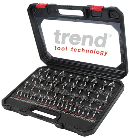 Trend 50-teiliges Fräser-Set, 1/4-Zoll-Schaft, Hartmetall-bestückt, Aluminiumkoffer inklusive, SET/SS50X1/4TC