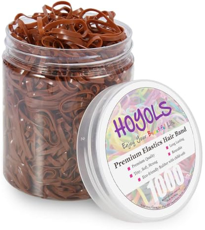 HOYOLS Elastische Haargummis, Kleine Gummibänder, 1000 Stück | Ohne Verknoten, TPU mit Metallischem Finish, Flexibel & Haarschonend, für Zöpfe, Pferdeschwänze bei Teens, Karamellfarben