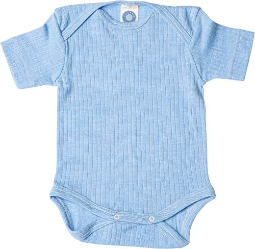 Cosilana, Body a maniche corte per neonato, 91052, in cotone/lana/seta blu (06). 86 cm-92 cm